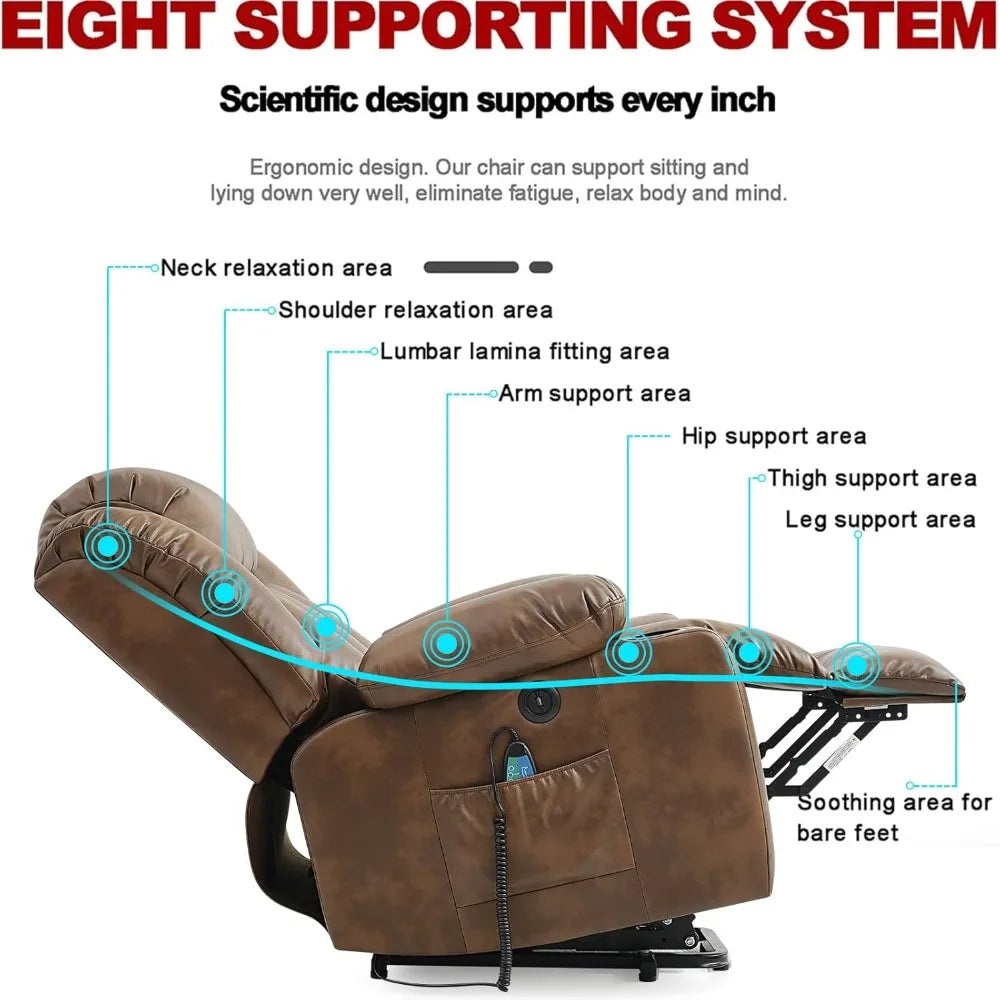 Power Lift Recliner Chair for Elderly Breathable Leather Recliner Chair with Massage and Heat for People Limited Mobility,2 Cup