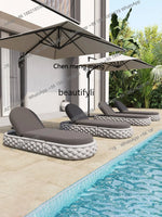 Outdoor Rattan Aluminum Alloy Lounge Bed Leisure Hotel Beach Open-Air Sofa Recliner Set