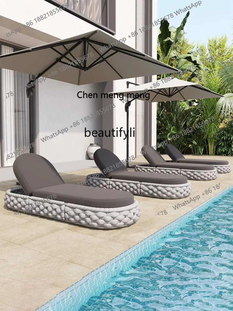 Outdoor Rattan Aluminum Alloy Lounge Bed Leisure Hotel Beach Open-Air Sofa Recliner Set