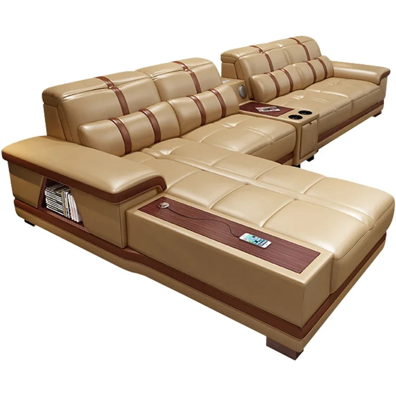 Leather sofa simple modern small apartment leather art corner furniture large combination package