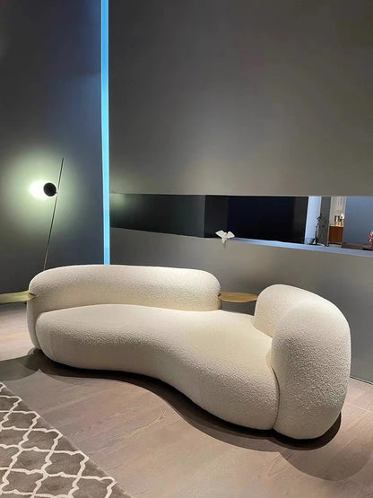 Cream wind creative curved sofa light luxury Italian minimalist pea small apartment guest leisure lamb wool fabric sofa