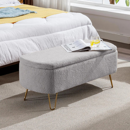 40" Boucle Sherpa Upholstered Ottoman Bench with Gold Legs - Storage for Bedroom End, Entryway, Living Room