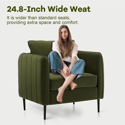 Velvet Accent Chairs Set of 2, Modern Upholstered Sofa Chair, Comfy Armchair with Thick Cushion & Metal Legs, Customized