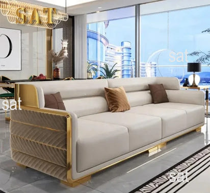 Wholesales Luxury Living Room Sofa Set Gold Stainless Steel Backing Chesterfield 321 Seater Couch for Hotel Home