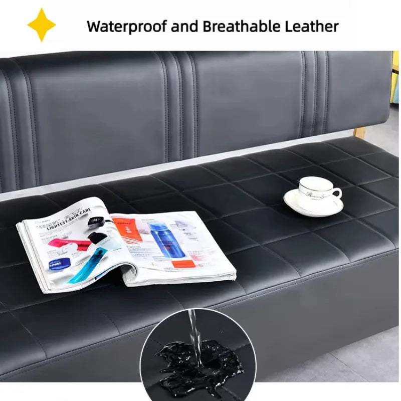 Professional Barber Shop Durable Gold Plated Leather Modern Salon Commercial Mall Waiting Sofa Bench Comfortable Lobby Chair