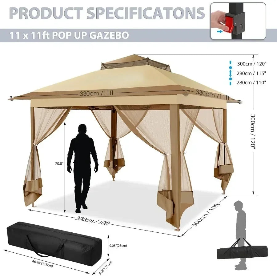 Pop Up Gazebo Canopy Tent, Outdoor Screened Gazebo Shelter with Mosquito Net, Carpas para Patio, Shade for Lawn, Garden, Backya