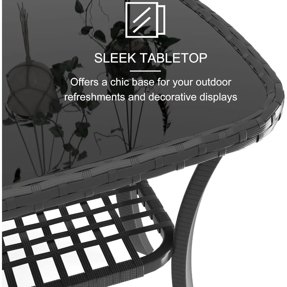 4 Pieces Outdoor Patio Furniture Set, PE Rattan Chairs Wicker Furniture with Coffee Glass Table and Soft Cushions, Outdoor