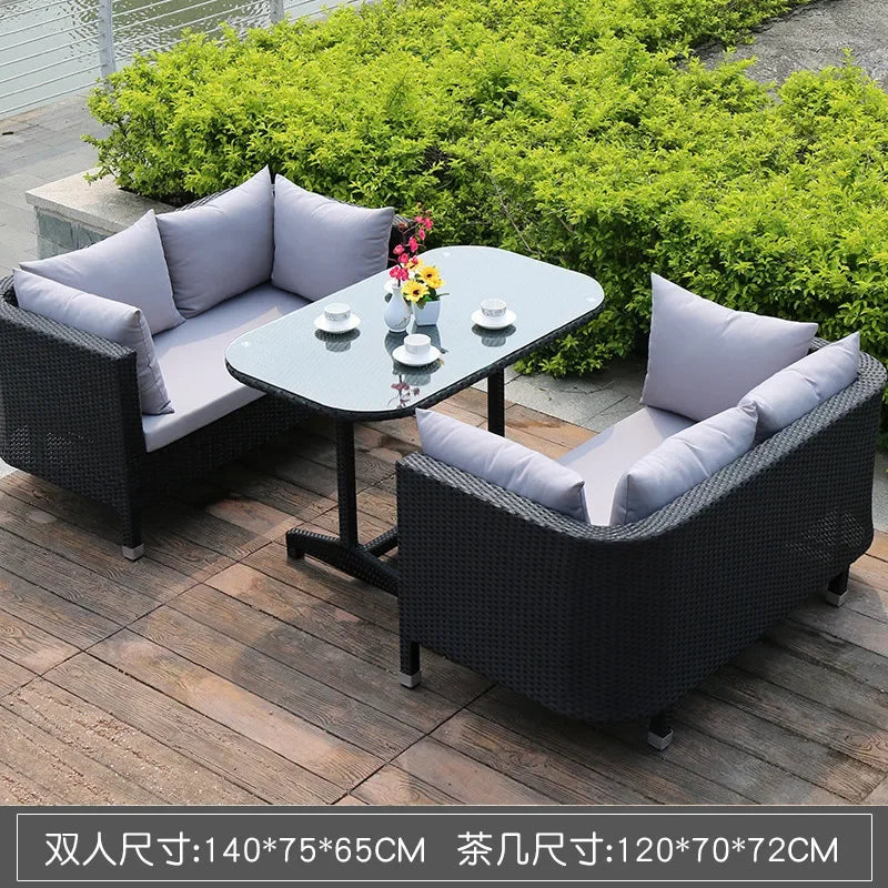 Rattan woven sofa combination terrace leisure outdoor rattan furniture garden courtyard waterproof