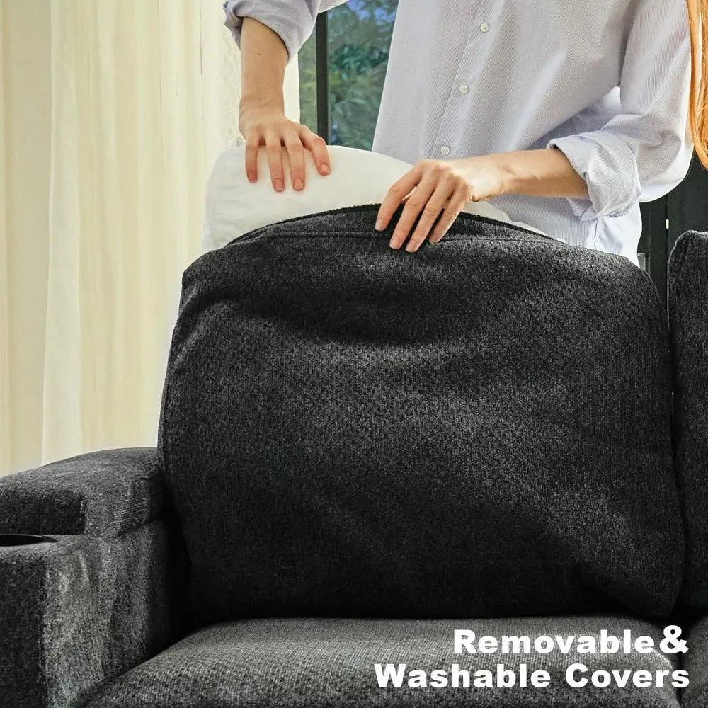 Sofa Convertible L Shaped Corner Couches for Living Room with Storage Armrest with Cup Holder Dark G