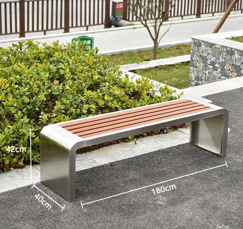 Dossier de jardin en fer forgé, banc de loisirs solide Anti-Corrosion, banc d'extérieur moderne en acier inoxydable, plastique et bois, Patio Park