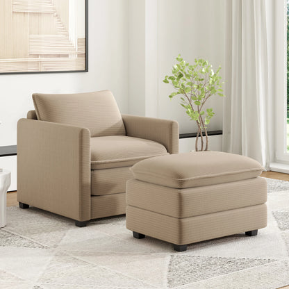 Corduroy Armchair with Ottoman Set, Accent Chair & Footstool, High-Quality Foam, Easy 15-Min Assembly, for Living Room, Bedroom