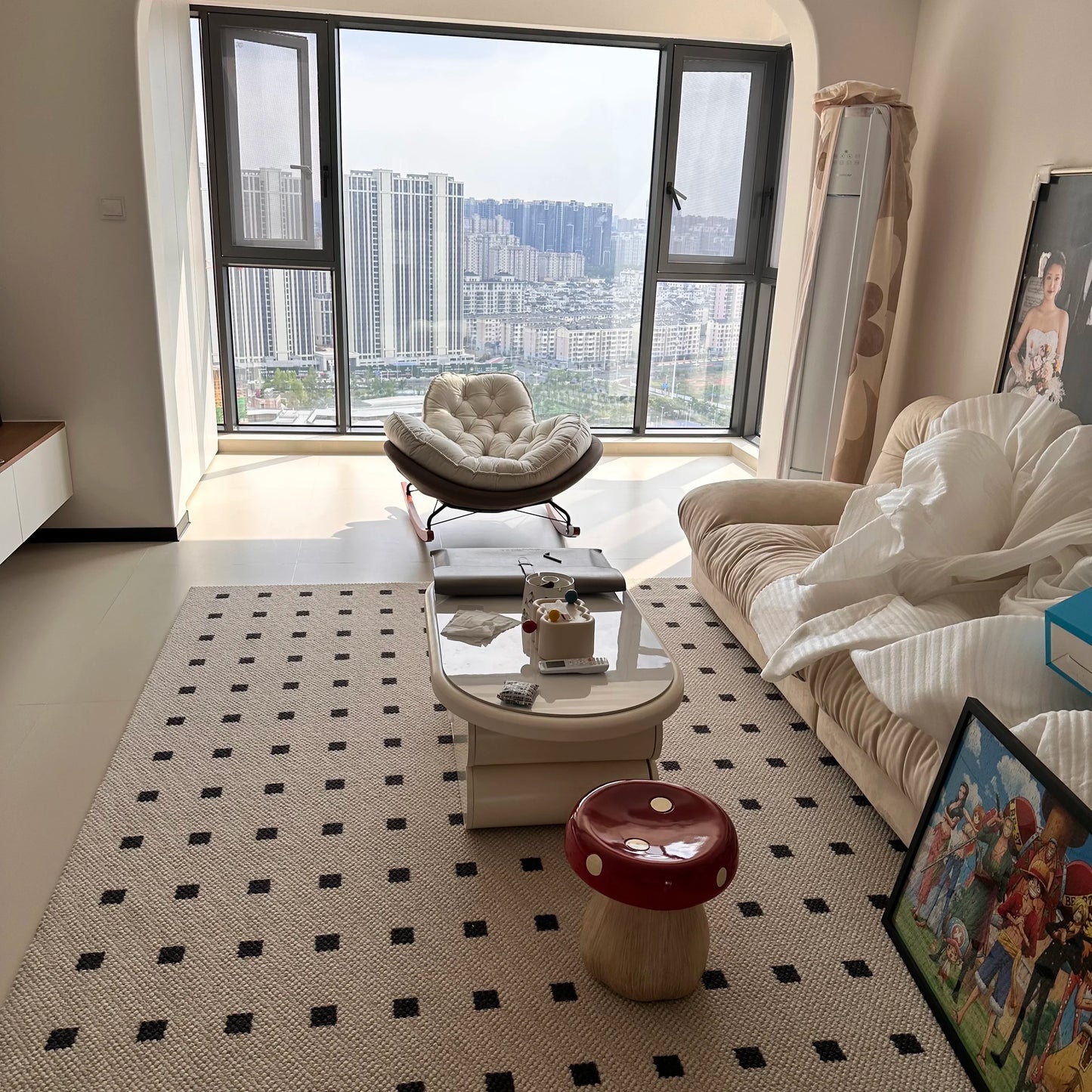 Nordic Style Rocking Chair for Living Room Cat scratch SKin Leather Light Luxury Lounge Chair for Adult Lazy Sofa Balcony Chair