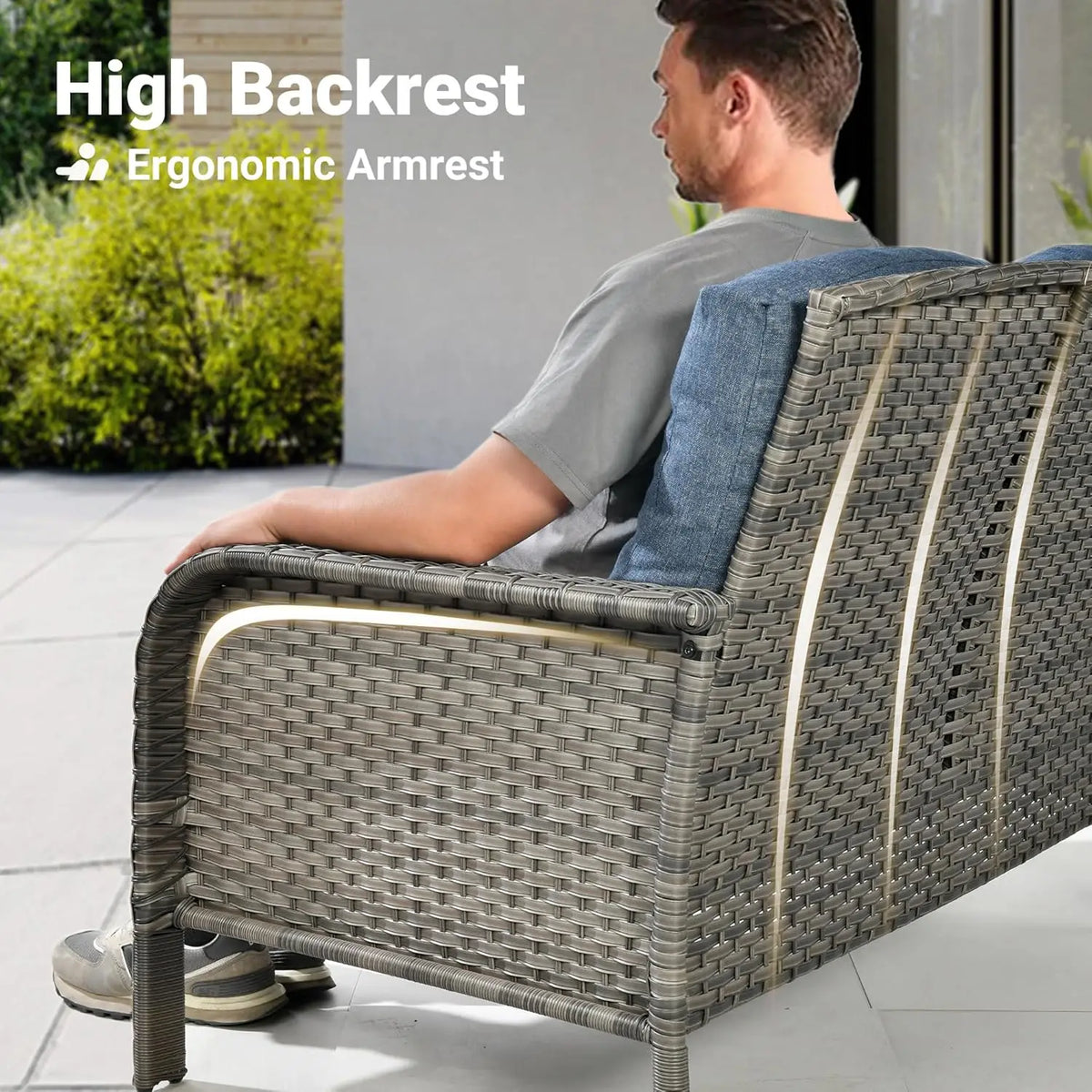 4-Piece Patio Furniture Set, Outdoor Wicker Sofa with Chairs Coffee Table, High Back Rattan Couch Loveseat with, Customized
