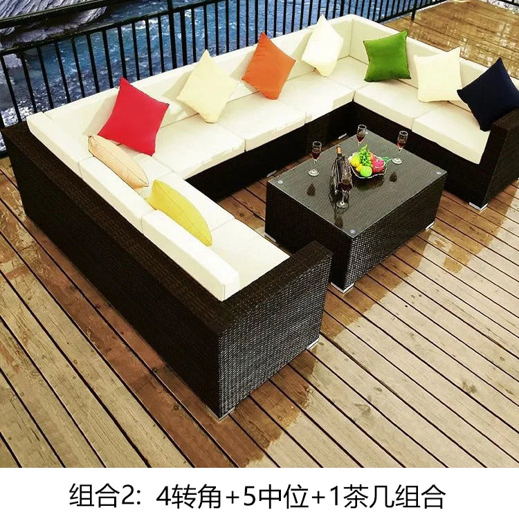 Terrace Modern Garden Sofas Outdoor Combination Courtyard Nordic Garden Sofas Waterproof Pe Rattan Furniture Sofá Jardín MHHYSF