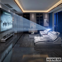 Linlamlim Luxury Genuine Leather Sectional Sofa with Adjustable Headrests, Projector, Speaker and Storage for Living Room Couch