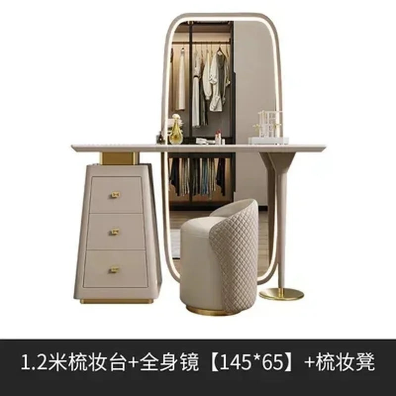 Multifunctional White Makeup Table with Drawers, Nordic Style Luxury Dressing Cabinet for Home Furniture
