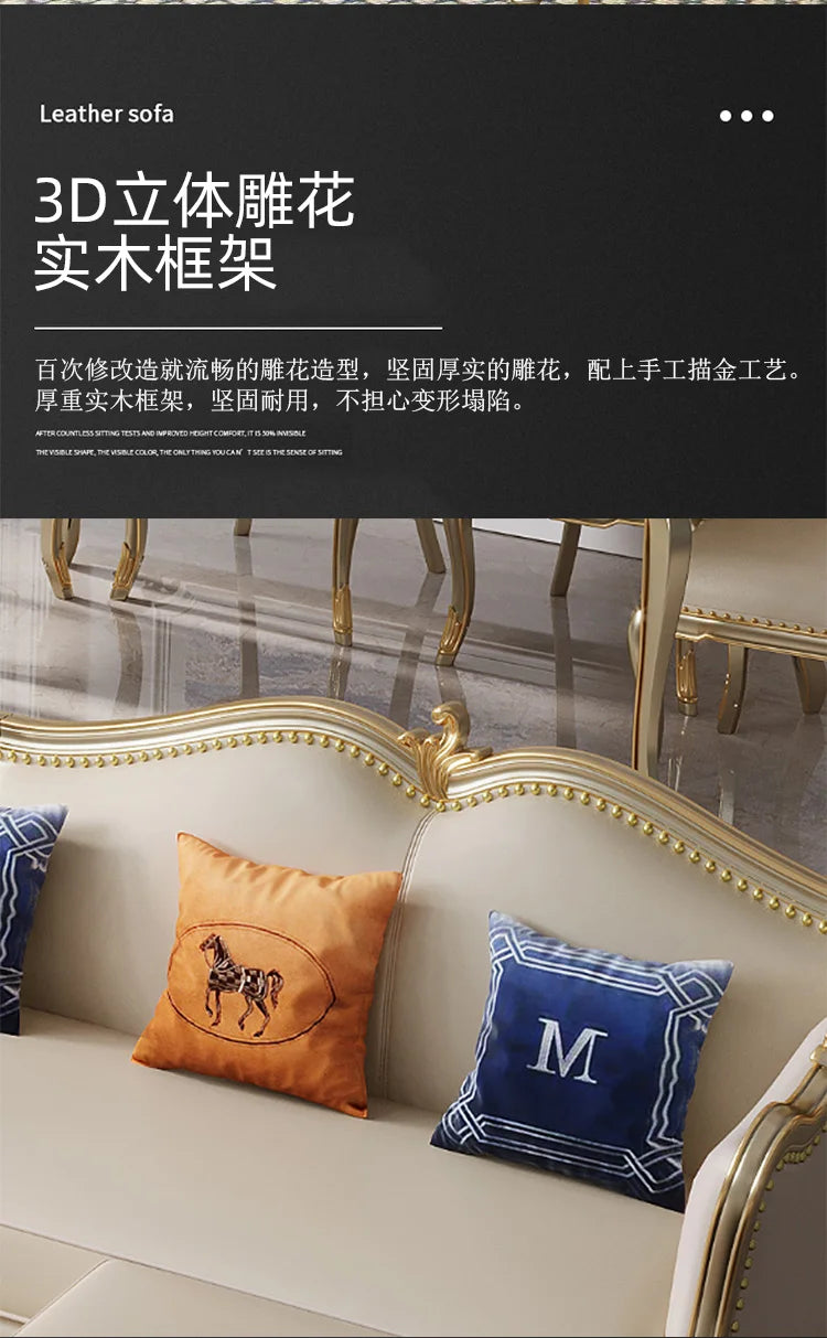 ZZ ZF Light Luxury Leather Solid Wood Sofa Combination Simple Luxury Complete Villa