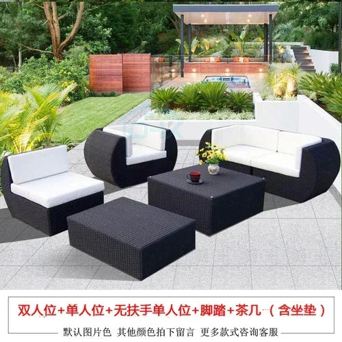 Budget-friendly Outdoor Rattan Woven Sofa, Outdoor Garden, Villa, Courtyard Balcony, Casual Corner Sofa, Coffee Table