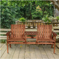 Outdoor Patio Wooden Balcony Double Chair Garden Front Porch Bench with Table