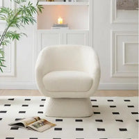 White Boucle swivel Chair, Solid Wood Frame, Modern Leisure Armchair, Ideal for Living Room & Bedroom