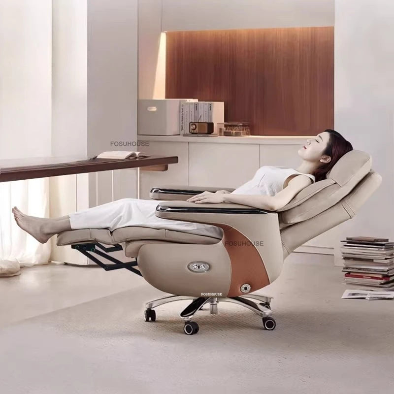 Nordic Leather Executive Computer Armchair Electric Reclining Office Chairs European Bedroom Furniture Home Ergonomic Desk Chair