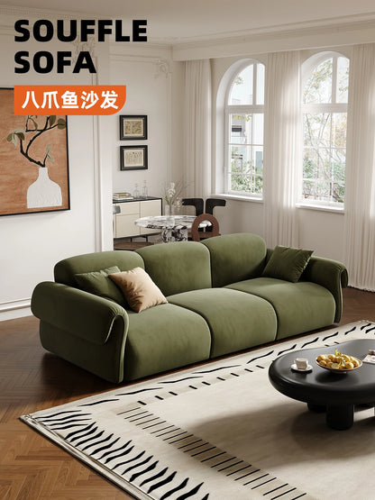Small apartment sofa living room French retro cloud coffee table combination set green wind straight row fabric