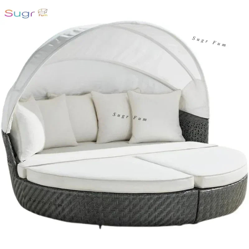 Outdoor rattan round bed leisure garden courtyard swimming pool beach bed