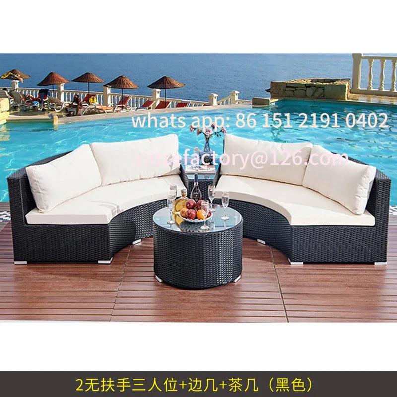 Customizable outdoor sofa villa garden courtyard circular curved rattan sofa coffee table combination outdoor leisure