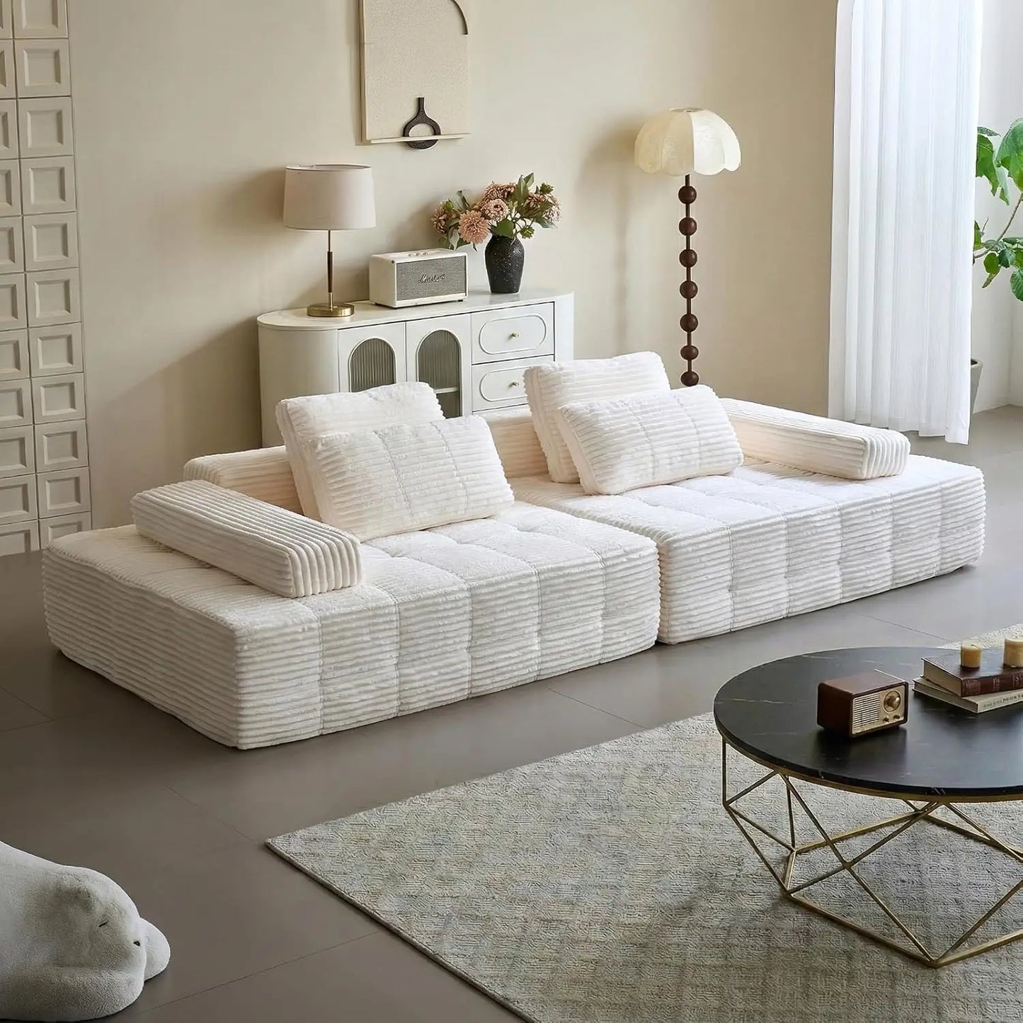 113'' Modular Sectional Deep Seat Cloud Chaise Lounge Sofa Luxury Corduroy No Assembly Living Room 4 Seat, Custom
