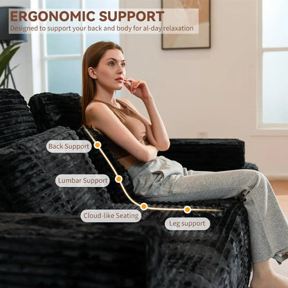 113'' Modular Sectional Deep Seat Cloud Chaise Lounge Sofa Luxury Corduroy No Assembly Living Room 4 Seat, Custom