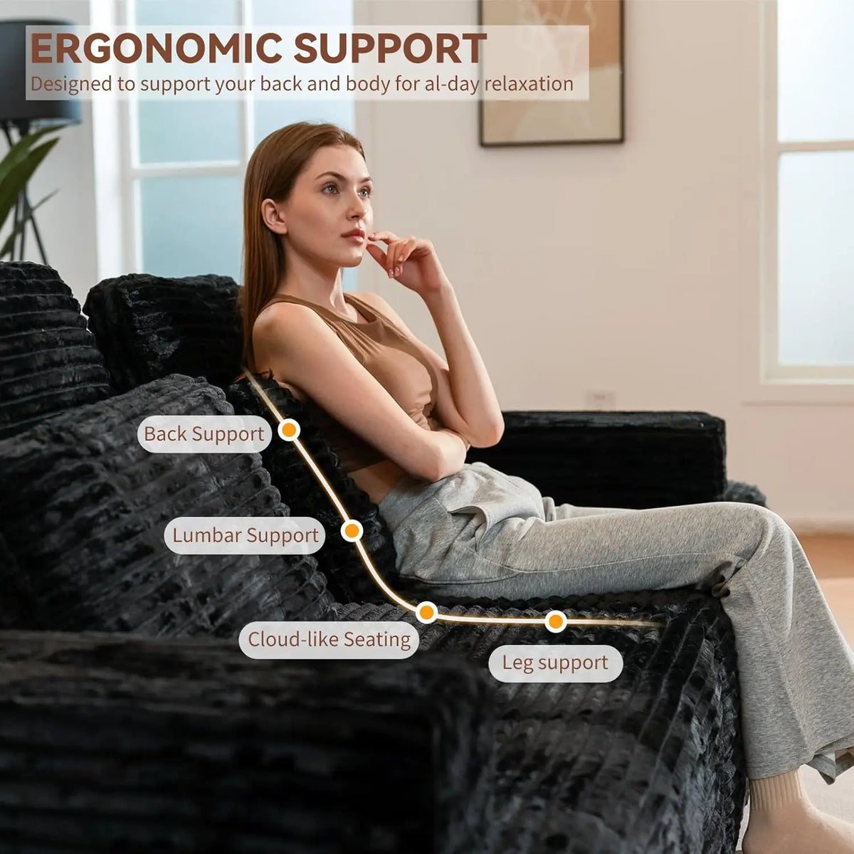 113'' Modular Sectional Deep Seat Cloud Chaise Lounge Sofa Luxury Corduroy No Assembly Living Room 4 Seat, Custom