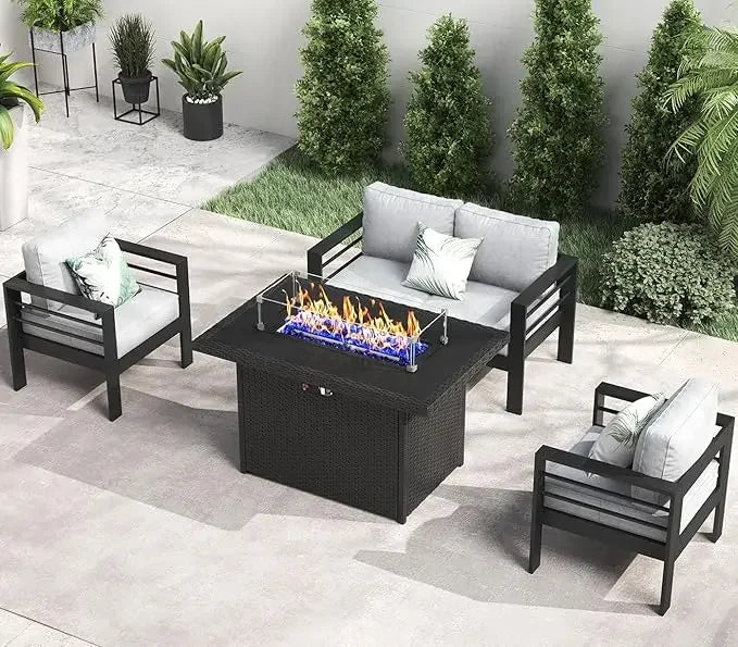 Garden Furniture Set, 5 Pieces Patio Outdoor Aluminum Sectional Conversation, Chat Sofa Modern Seating Set with Coffee Table