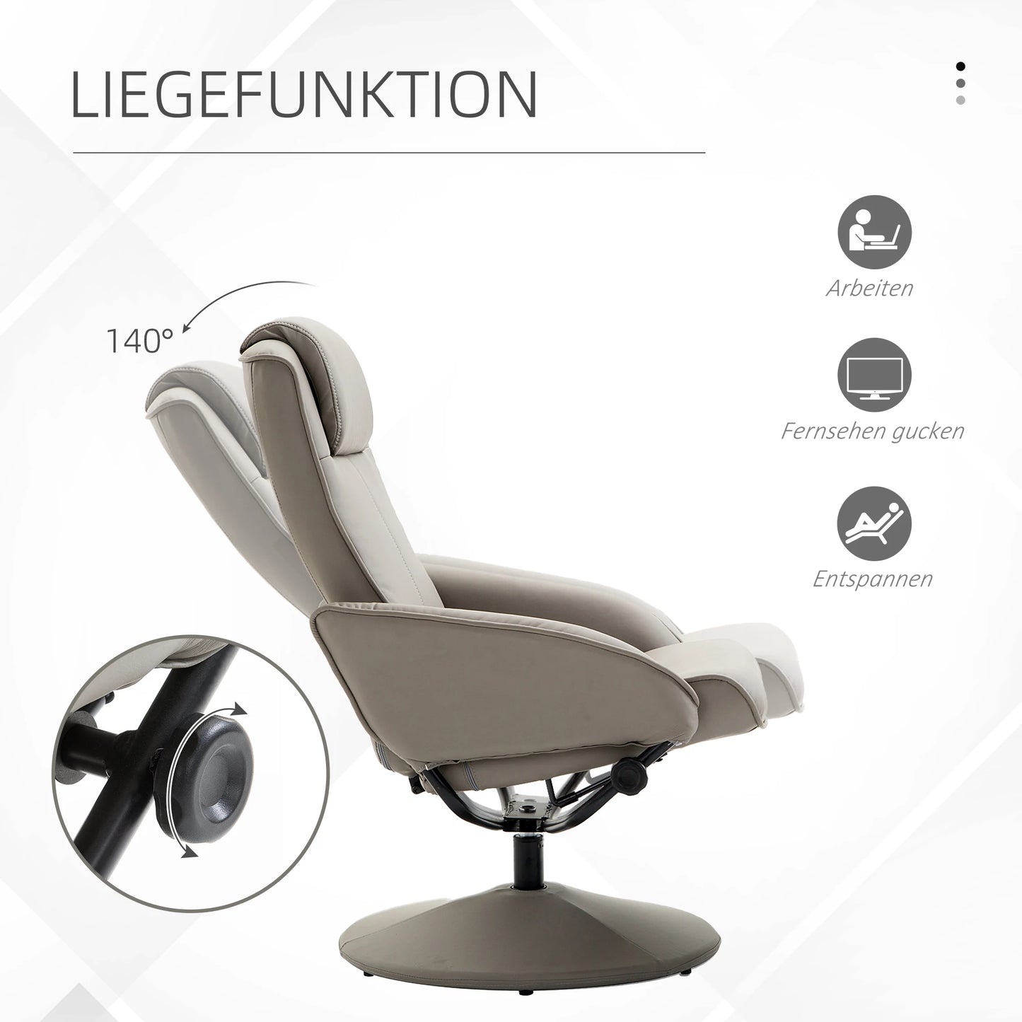 Relaxing armchair TV chair 360° rotatable with footrest in grey, L78 × W67 × H98 cm, comfortable armchair for the living room