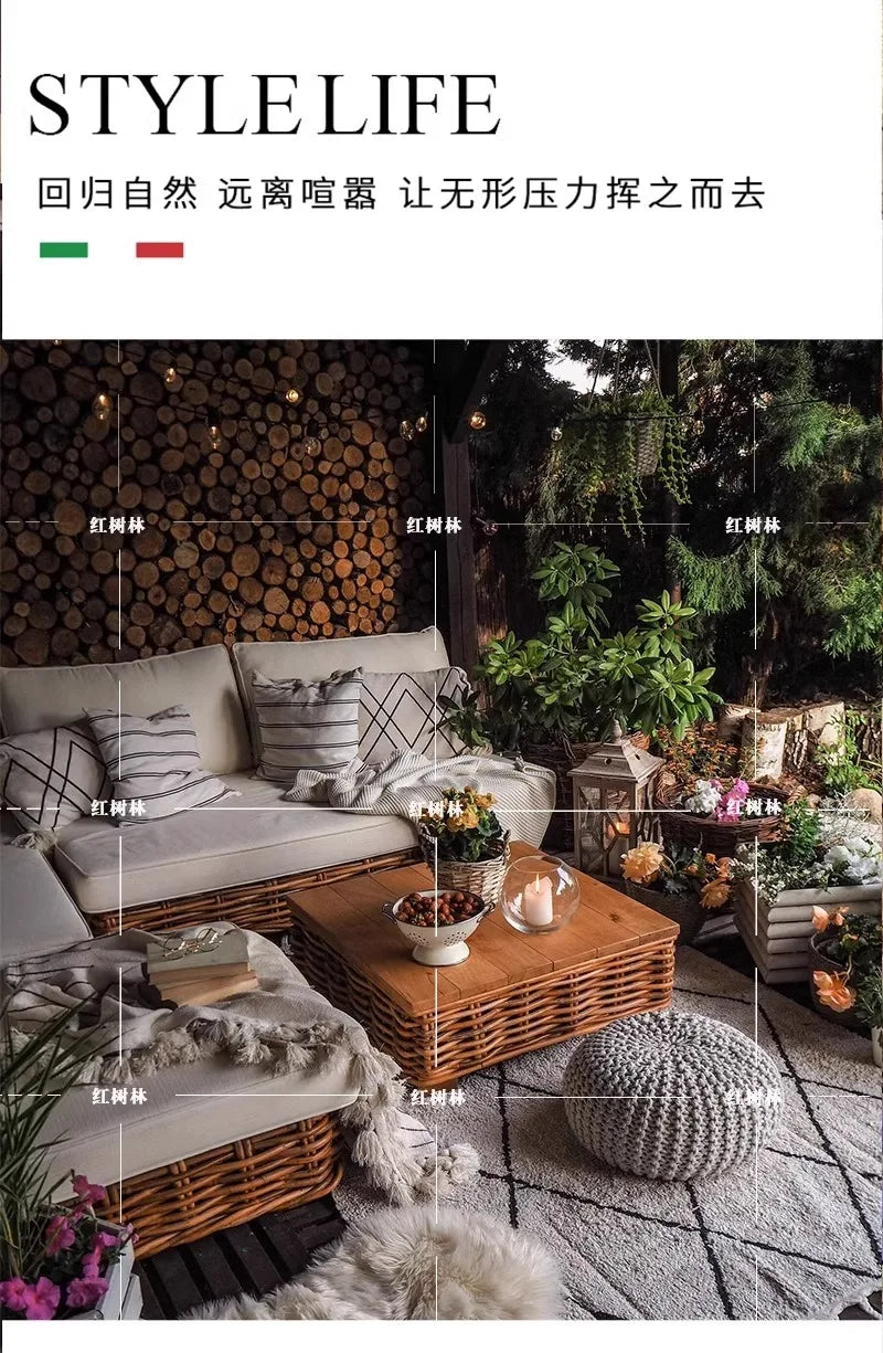 Outdoor rattan sofa courtyard South East Asia style bed and breakfast terrace garden balcony leisure