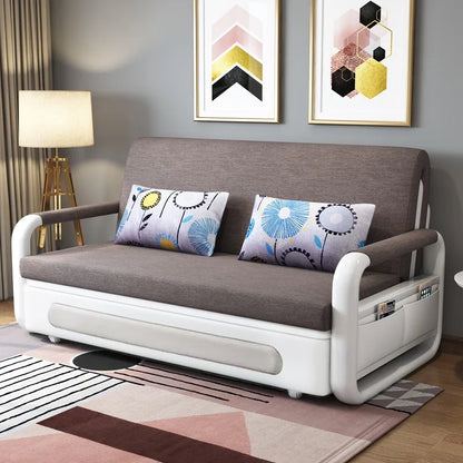 Modern Folding Sofa Bed with Fabric Upholstery Apartment Furniture Metal Frame Extendable for Living Room Dining Hotel Use