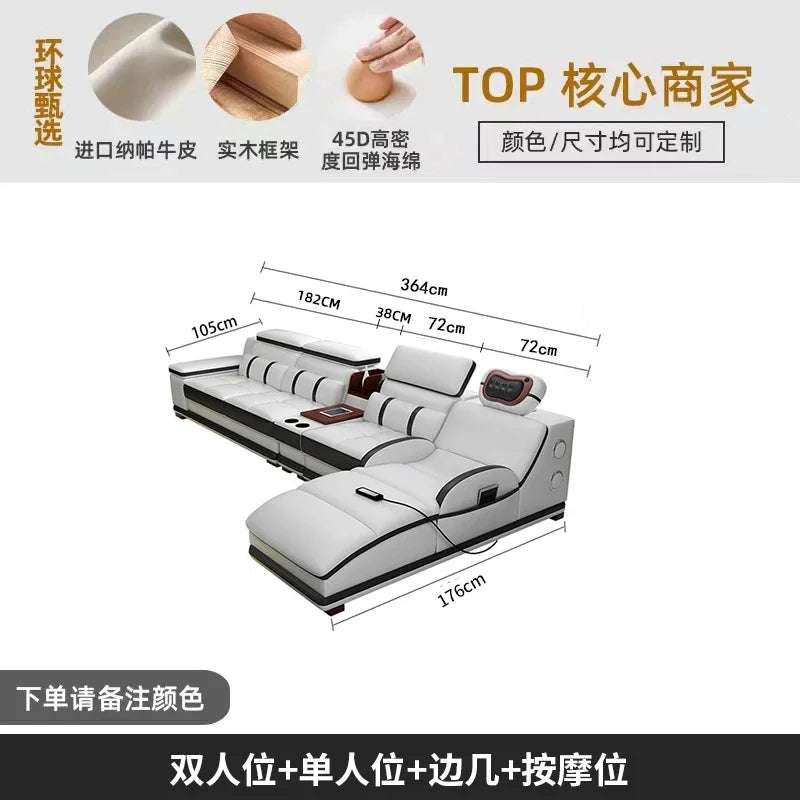 Massage Modern Leather Sofa Luxury Multi Functional Italian Recliner Sofa Couch Puffs Divano Da Soggiorno Living Room Furniture
