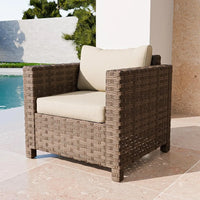 Coastal Haven Wicker Outdoor Chair Rattan Patio Arm Chair Set of 1 for Small Balcony Furniture Backyard Porch Garden Brown Beig