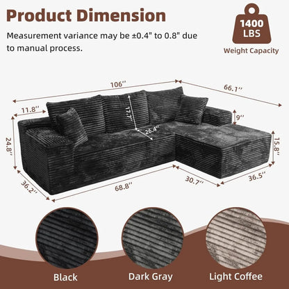106'' Modular Sectional Sofa, L-Shaped Boneless Cloud Couch with Chaise Lounge, 4-in-1 Flexible Combination Faux Rabbit Fur