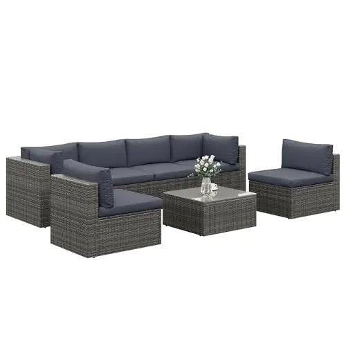 7-Piece Modular Garden Furniture Set, Wicker Outdoor Combination Sofa, With All-Weather Garden Session Set
