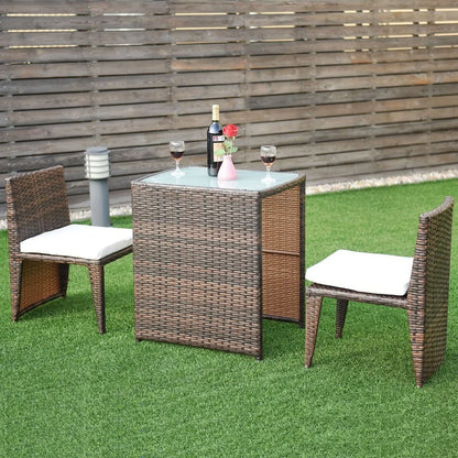 3 Pcs Cushioned Outdoor Wicker Patio Ergonomic Set Outdoor Small Space Furniture