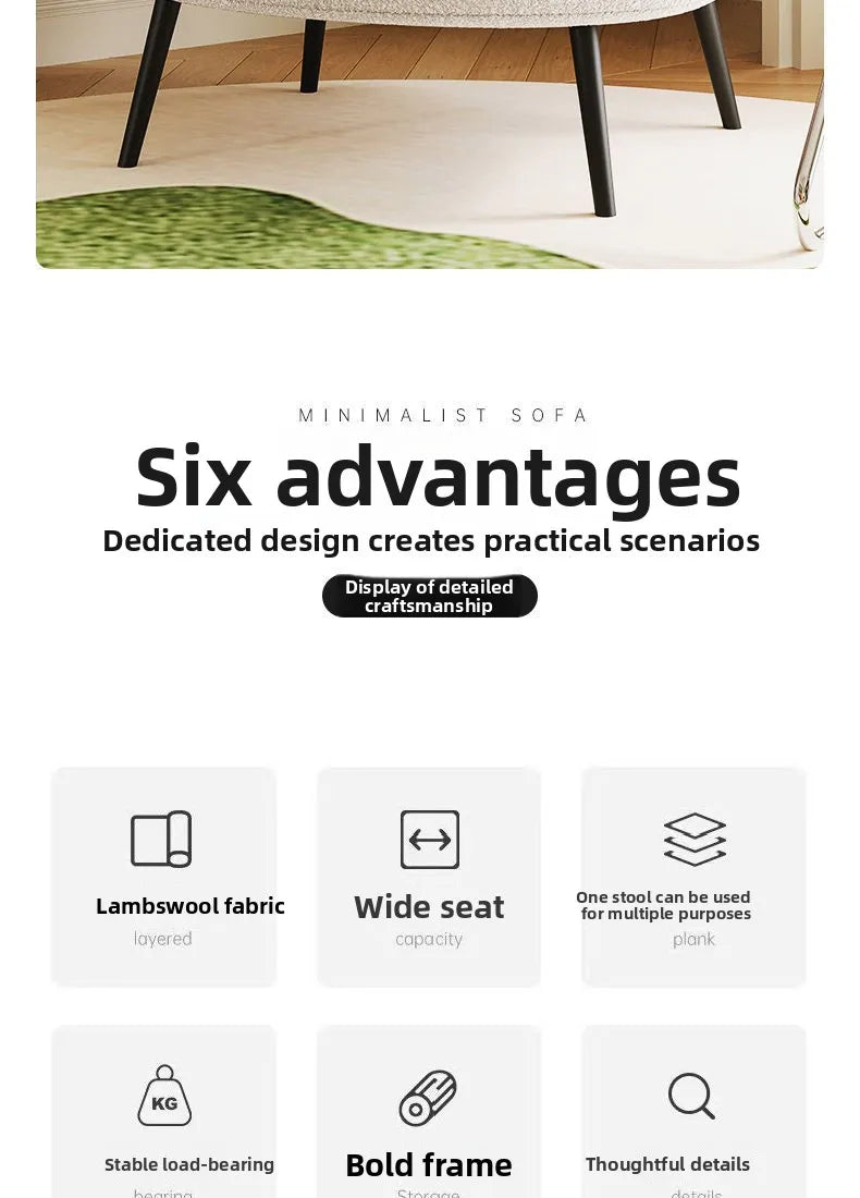 Bohemian Fluffy Accent Chair Modern Lamb Wool Lounge Chaise Plush Single Sofa for Small Space  Luxury Vanity Stool for Bedroom