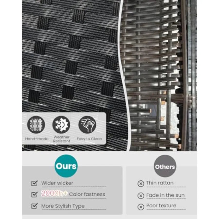 3 Piece Outdoor Patio Furniture Set Patio Bistro Set Wicker Conversation Set Modern Rattan Chair with Glass Coffee Table