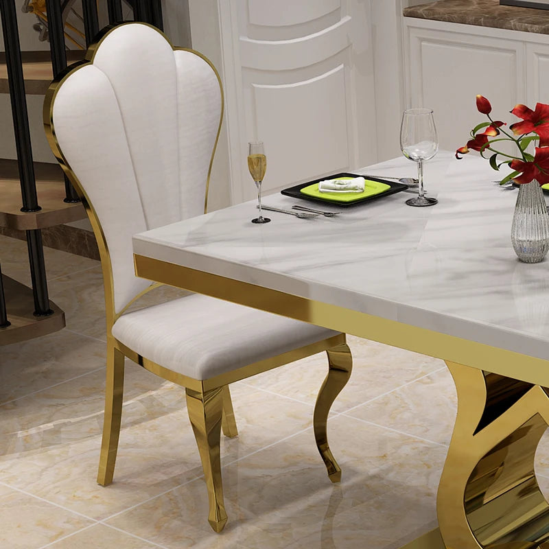 Modern simple stainless steel luxury hotel dining chair high-end soft bag white leather back chair fashionable home dining chair