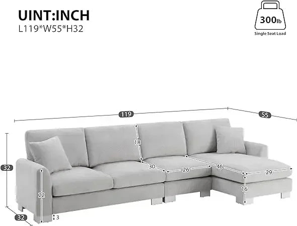 #For L-Shaped Modular Sectional Sofa, 3-Seater Comfy Cloud Couch with Ottoman/Chaise & 5 Pillows for Living Room Bedroom&