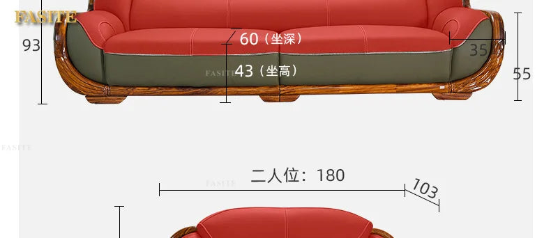 Ebony leather sofa first layer cowhide new Chinese high-end villa living room large apartment solid wood