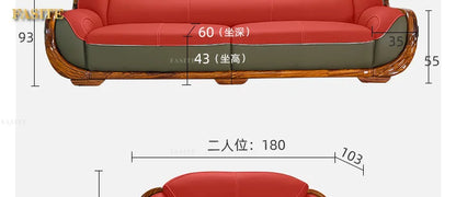 Ebony leather sofa first layer cowhide new Chinese high-end villa living room large apartment solid wood