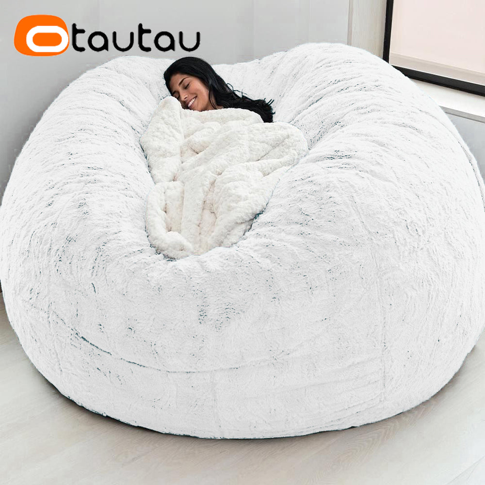 OTAUTAU 5ft Giant Fluffy Faux Bunny Fur Bean Bag Cover Winter Christmas Pouf Cover DD003【No Filler!Need uy Filler By Yourself!】