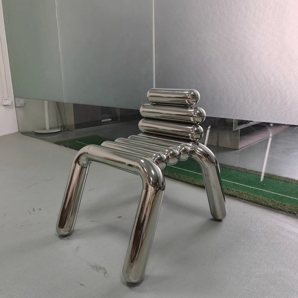JJJJLight Luxury Minimalist Clothing Store Mirror Stainless Steel Coffee Table Stool Chair