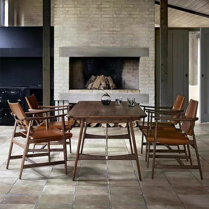 Light Luxury Living Room Chair Saddle Leather Dining Chair Dining Chairs Ash Wood Backrest Chairs Home Bedroom Study Chairs