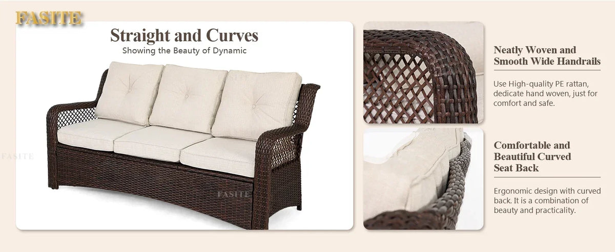 Long - lasting 6 Pieces Patio Furniture Set, Wicker Outdoor Patio Sets, Sectional Rattan Sofa Chairs with Coffee Table